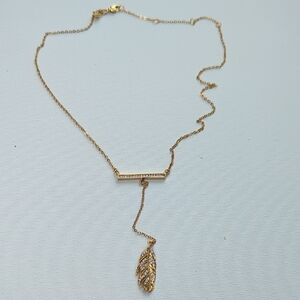 Gold Tone Feather Pendant Necklace